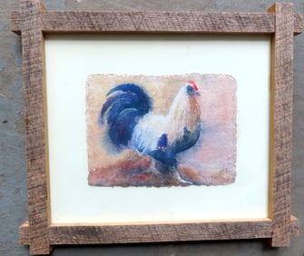 A framed watercolor of a colorful rooster, signed D. Bristol '96 (20th century) - total frame size