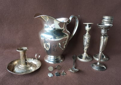 Grouping of sterling silver including: A Gorham pitcher - 8 1/2"H x 9"W - excellent condition; 3