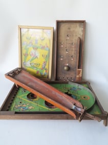 A grouping of 4 early table top pinball games including: "Poosh-M-Up Jr. / 4 - In - 1", circa 1950 -