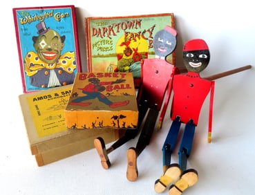 Grouping of Black Americana toys and games, most late 19th to early 20th century. Most in very good