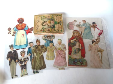 Grouping of 19th century die cuts, doll cutouts, etc., including: A Raphael Tuck mechanical die-cut