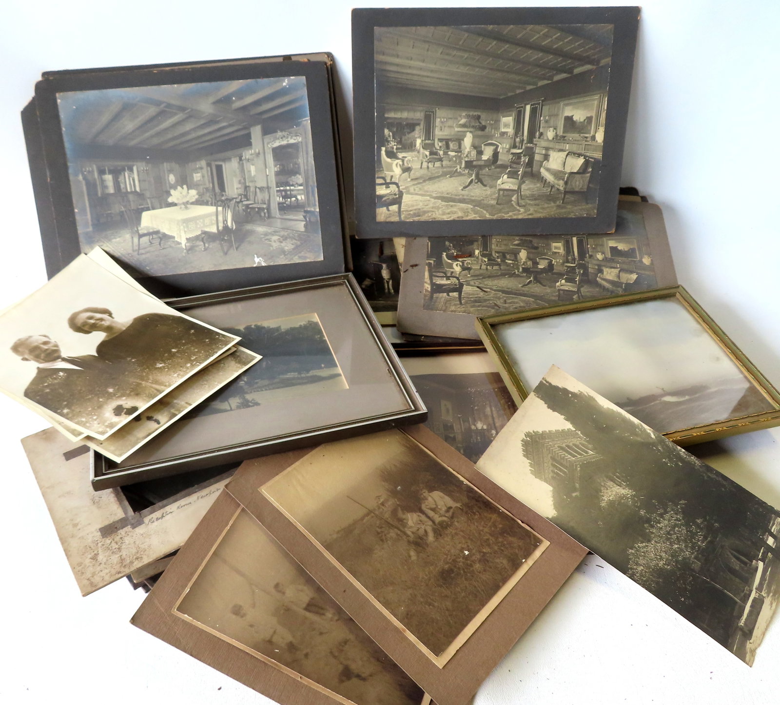 Large grouping of vintage Newport RI photographs depicting neoclassical furnished rooms.: Large grouping of vintage photographs From Newport Rhode Island, of neoclassical interior room scenes containing 18th & 19th century original furnishings, photographs circa 1900. Most in good conditio