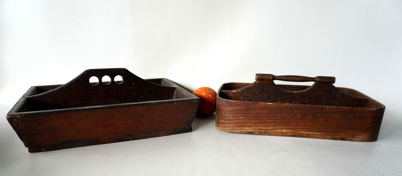 Two primitive knife boxes, mid 19th century.: Two primitive knife boxes, mid 19th century - the largest 13 1/4"W x 10 1/2"D x 5"H. Good condition. Provenance: From the Marni Bakst and William Sadler collection of antiques, Verbank NY.