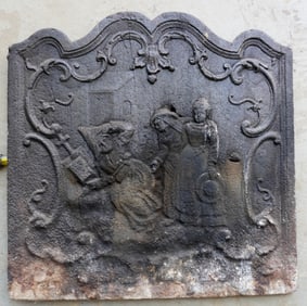 A cast iron fireback, religious scene, 18th century.