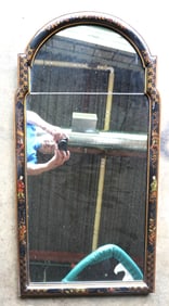 A Japanned Queen Ann style mirror in original paint, custom made, late 19th to early 29th century.