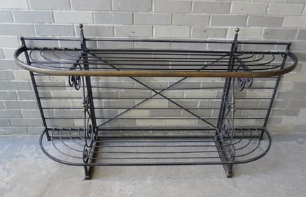A good French heavy duty 2 tier iron and brass baker's rack, mid to late 20th century - very good