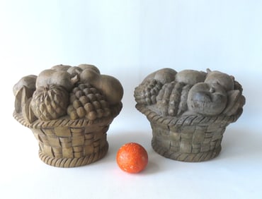 A pair of matching carved wooden basket of fruit ornaments, early to mid 20th century - solid wood