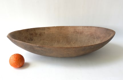 The best treenware oval chopping bowl with notched handle and original untouched patinated surface,