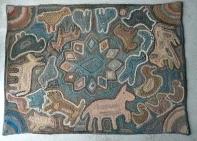 A large folk art hooked rug, in the Magdelina Briner style, circa 2000, excellent condition.