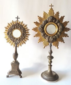 Two vintage silver montrances with brass sunburst extending from the Luna - neither have been tested