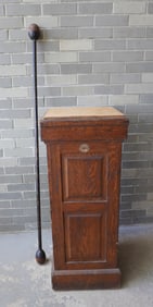 A signed Narragansett Machine Co. oak exercise wand box with raised panels, together with 1 wooden