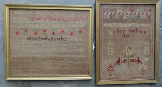 Two 19th century samplers with the same last name "Reeder". The first an alphabet sampler - the