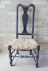 A good Queen Ann side chair with carved crest, serpentine shaped back and bulbous turnings on front