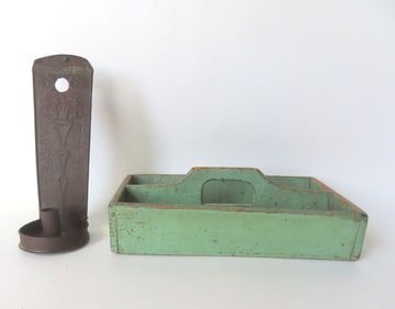 Two country items including an early punched tin candle wall sconce, early 19th century - 10 1/2"H x