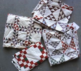 Four quilt tops, mid to late 19th century. All hand sewn and approximately 8 stitches/inch per quilt