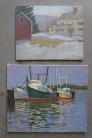 Richard Stalter (Born 1934) is active/lives in Connecticut, New York. Two O/C paintings, not framed,
