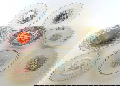 Grouping of 8 early whimsical plates including 6 child's plates, 1 French military plate, and 1