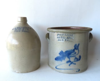Two New York City country store crockery, both appear to be 1 gallon size or smaller, including: The