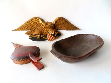 Grouping of country collectibles including: A composition hand painted spread wing eagle plaque - 25