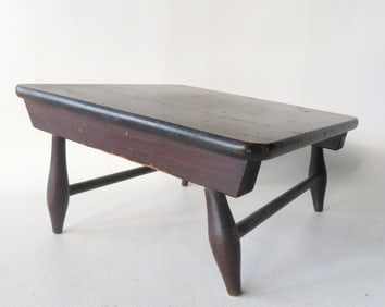 A Shaker foot stool with original slanted top and labeled on reverse "Shaker's / Mt. Lebanon N.Y.".