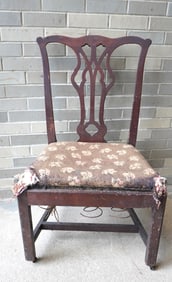A Chippendale mahogany side chair, 18th century, with pierced back, molded edge  to seat apron,