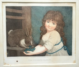 Three original hand tinted stipple engravings, all depicting children with animals, including: