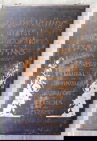 A heavy artist and decorator advertising sign in original paint with wear. Artist name "A.B.