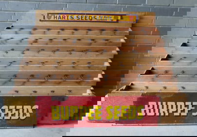 Two advertising articles including: A lithographed tin 'BURPEE SEEDS" sign, yellow lettering on red
