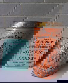 Two tin advertising articles: The first, a lithograph empty tin marked "The Lee Portable Fire Escape