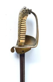 A German officer's eagle-head sword having a folding hand guard decorated with an embossed anchor,