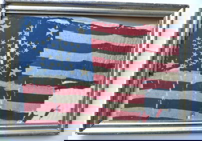 A Civil War printed flag with 34 stars in a variation of the Great Star pattern, 1861-1863. Poor