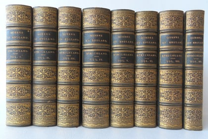 Eight outstanding leather bound volumes "Lives Of The Queens Of England From The Norman Conquest" by