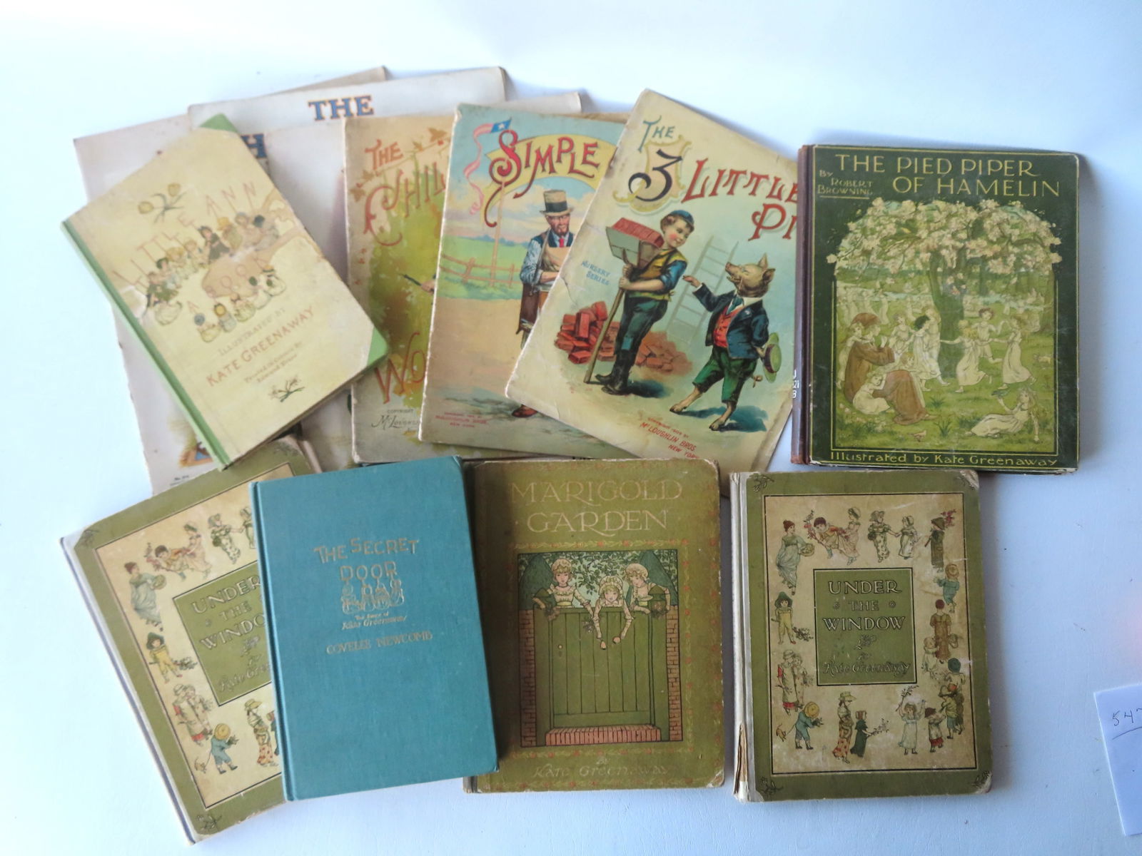 Grouping of 6 Kate Greenaway kid's books, together with 6 books by McLoughlin Bros. and Gabriel &: Grouping of 6 Kate Greenaway kid's books, together with 6 books by McLoughlin Bros. and Gabriel & Sons. All books late 19th to early 20th century, with use wear in fair to good condition.