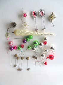 Grouping of unusual Christmas ornaments including 6 bottom weighted candle holders, 38 balloon