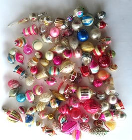 Large lot of mostly vintage Christmas ornaments, circa 1940-2000. Two with small holes (see photos),