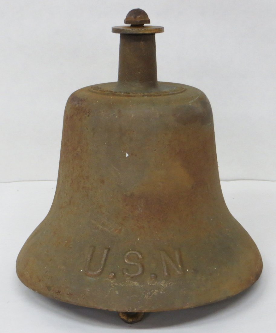 US Navy cast iron ship's bell signed Harvard Lock Compa: US Navy cast iron ship's bell signed Harvard Lock Company - 10"H.
