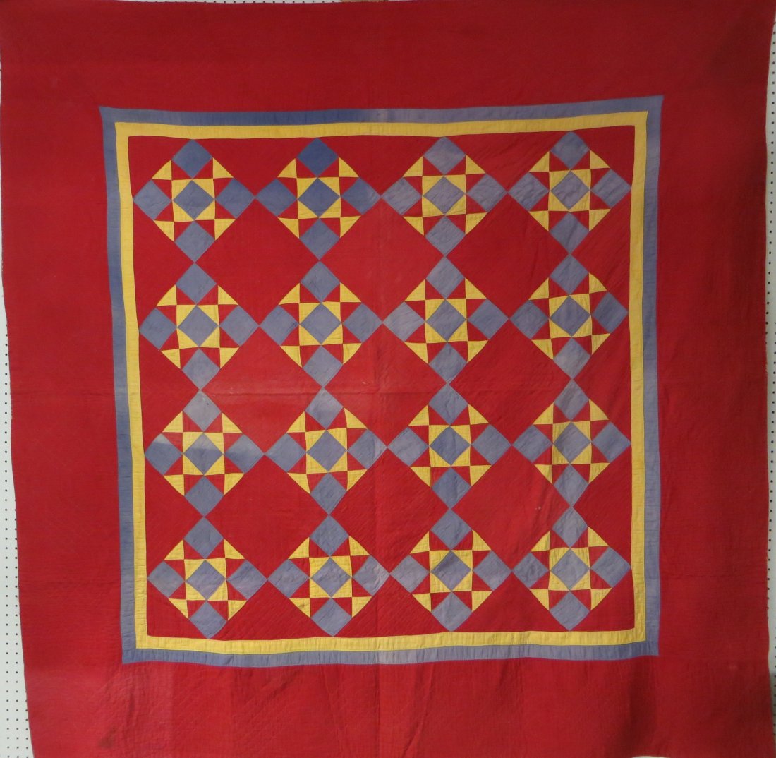 Amish patchwork quilt - star variation - minor wear - 6: Amish patchwork quilt - star variation - minor wear - 6' 4" x 6' 4".
