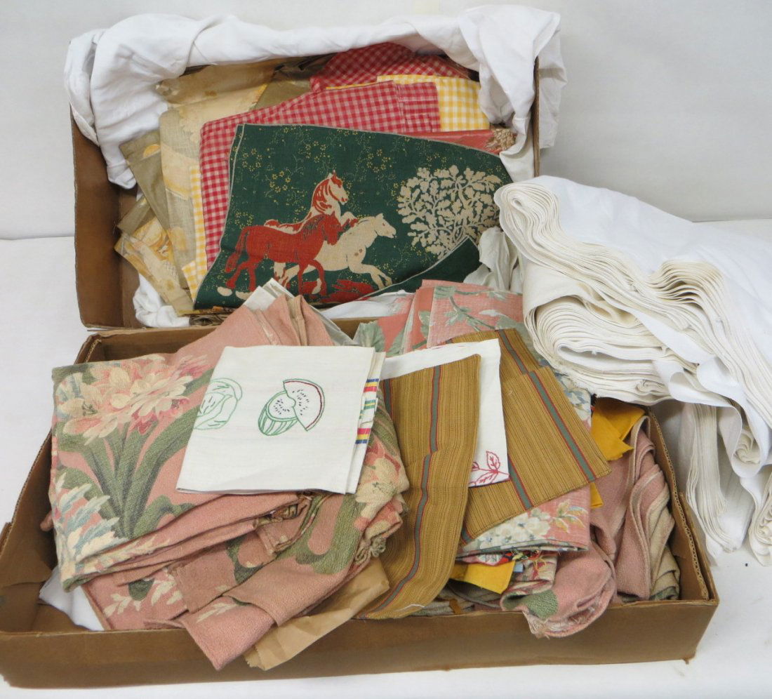 Large grouping of mostly old fabric but includes some o: Large grouping of mostly old fabric but includes some old linens. Provenance: From the estate of John Whiteford, Wassaic NY.