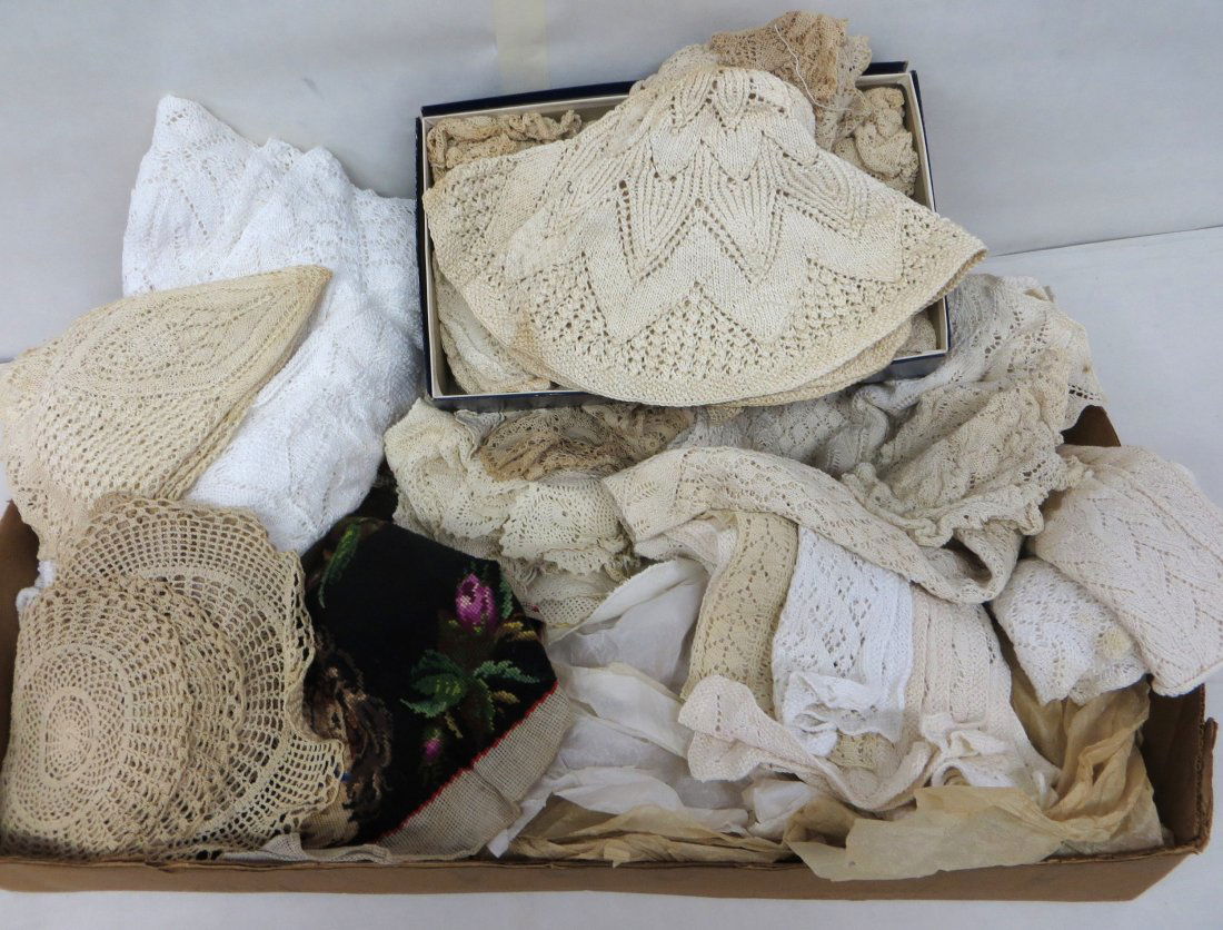 Grouping of mostly crochet table articles.: Grouping of mostly crochet table articles.