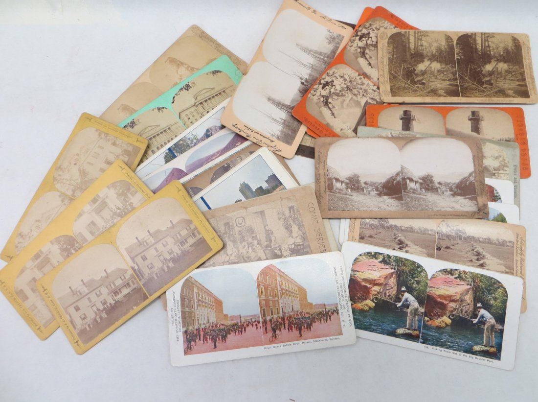 Mixed Lot of 26 Stereo View Cards including fishing, Mi: Mixed Lot of 26 Stereo View Cards including fishing, Military, Architectural etc.… Condition Fair to Good.