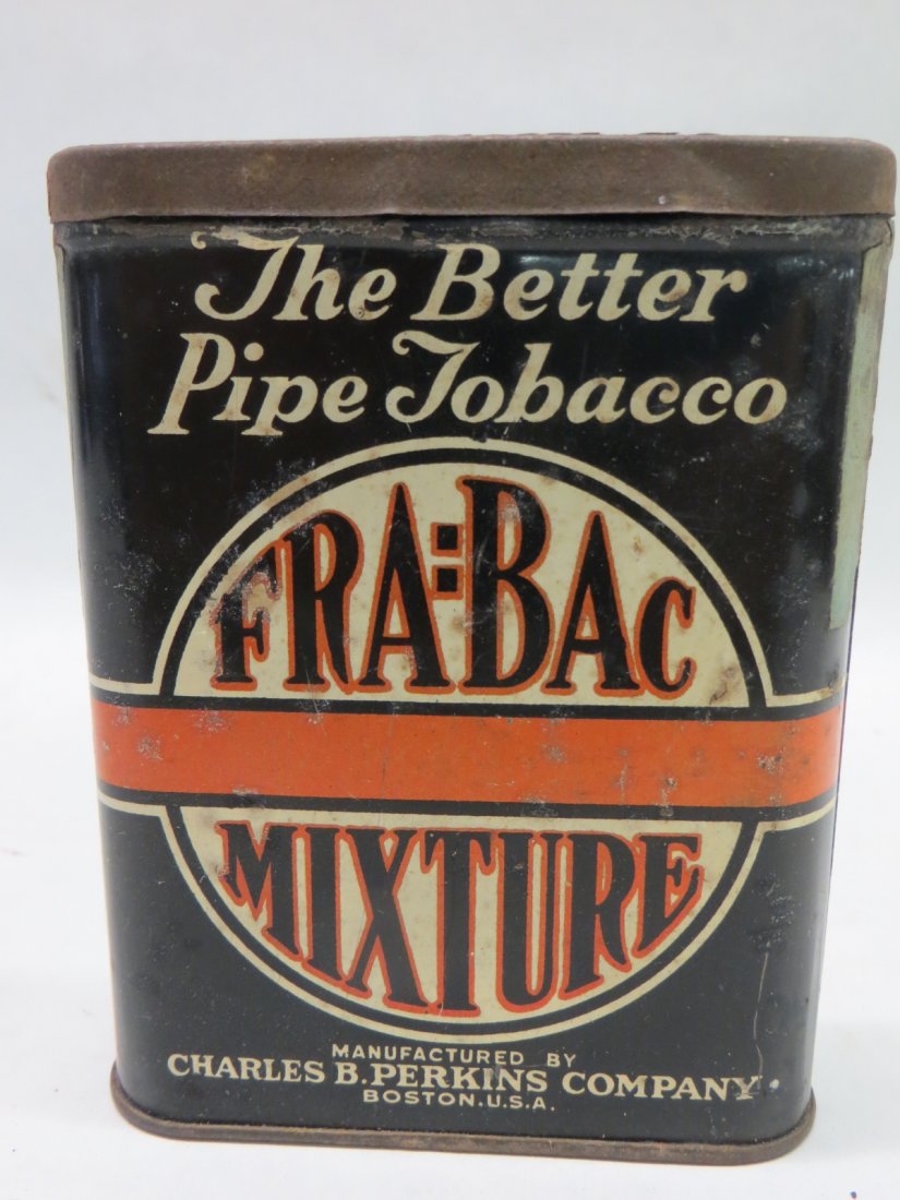 Fra-Bac Mixture tobacco pocket tin - 4.25"H. Provenance: Fra-Bac Mixture tobacco pocket tin - 4.25"H. Provenance: From the Faulkner estate, New Kingston, NY.
