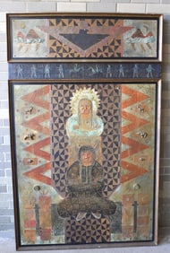 Folk Art Native American mixed media artwork by Robert M Sullins - NY & California 1926-1991. A very