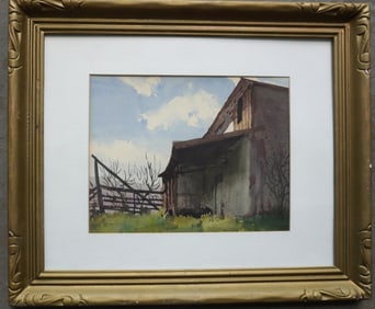 D. Alanson Spencer, California 1911-1999. W/C landscape of barn and yard, artist signed lower right