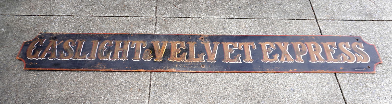 A Pete Peterson hand painted building sign marked "GASLIGHT & VELVET EXPRESS", circa 1950-60, in (1 of 8)