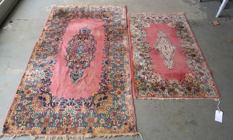 Two near matching oriental scatter rugs, all hand knotted, Art Deco style circa 1920. The first with