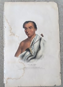 An original McKenney & Hall lithograph titled "On-Ge-Wae. A Chippewa Chief.", published by Daniel