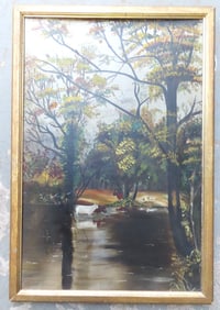 O/B Landscape with cows in pond, late 19th century. Very good condition - total frame size 13" x 19"