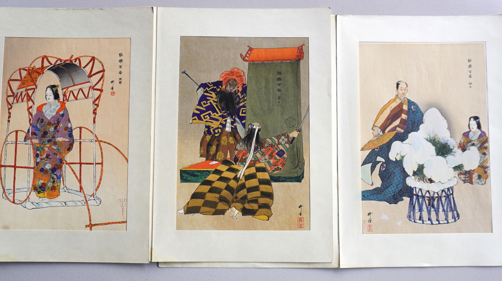 Kogyo Tsukioka (sometimes called Kogyo Sakamaki), Japanese 1869-1927. Three unframed original (1 of 13)