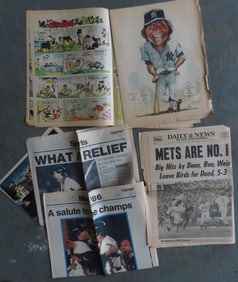 NY Yankees and Mets whimsical baseball prints, by Bruce Stark, copyright New York News, 1973, 40