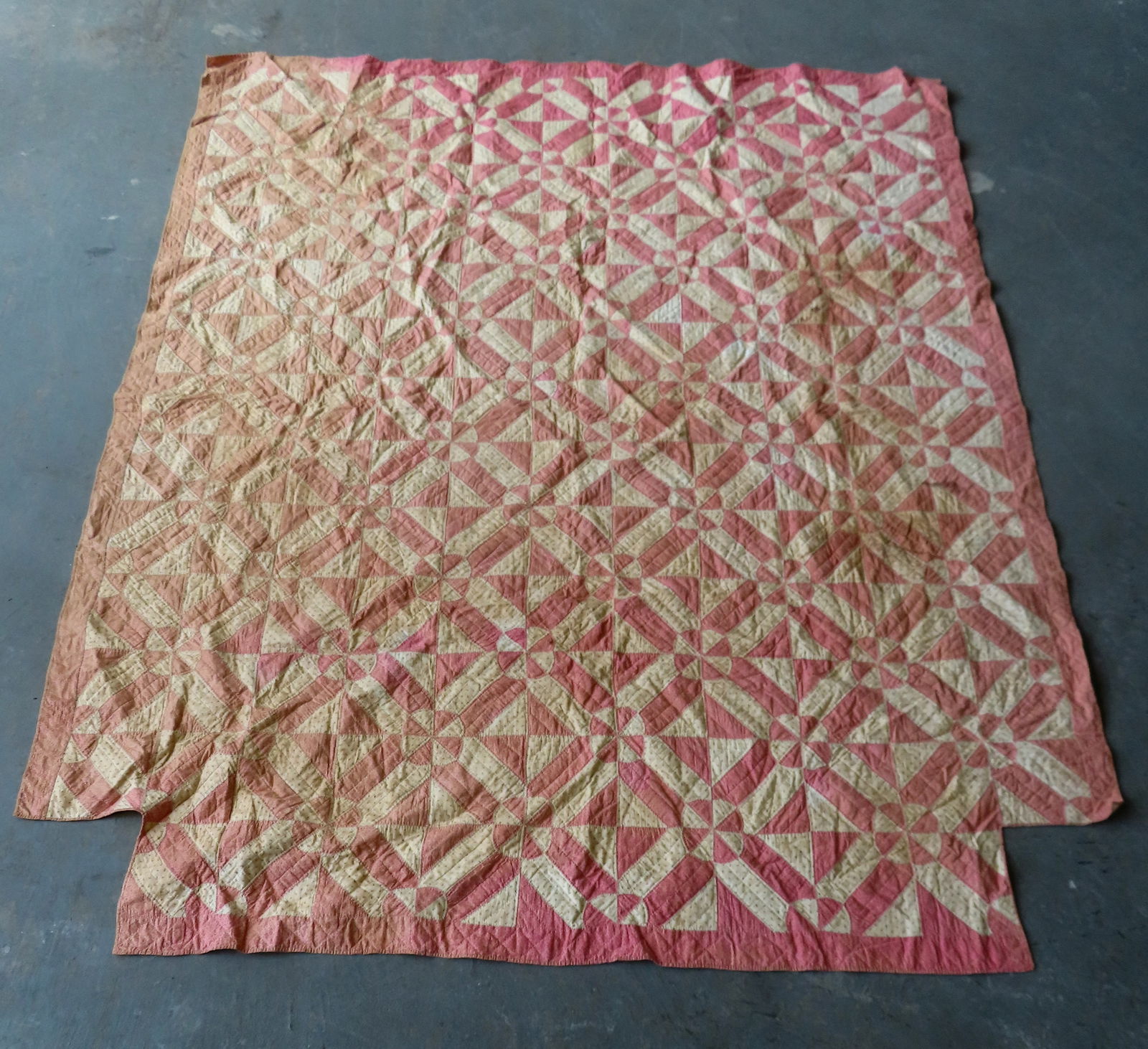 A 4 poster bed patchwork quilt, all hand sewn, 19th century. Some areas are noticeably faded and (1 of 11)